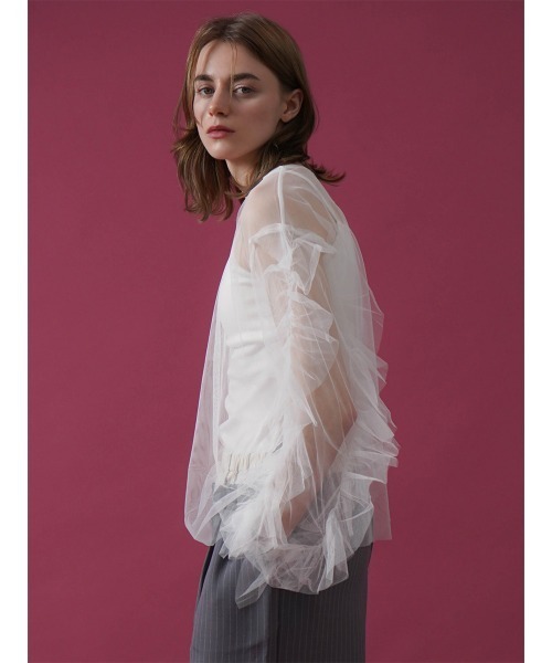 :ETHROF（イーサオブ）の「FRILL TULLE TOPS（シャツ/ブラウス・レディース・オフホワイト/ブラック・MEDIUM）」の15枚目の写真