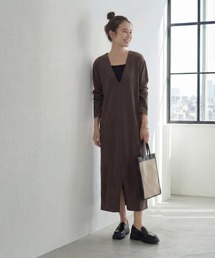 STYLE DELI | 【Made in JAPAN】シルキーポンチ深Vワンピース(ワンピース)