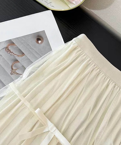 aimoha（アイモハ）の「リボン付きチュールロングスカート（スカート・レディース・ライトベージュ/ブラック/ベージュ・FREE）」の10枚目の写真