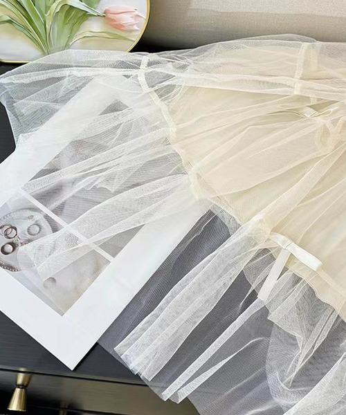 aimoha（アイモハ）の「リボン付きチュールロングスカート（スカート・レディース・ライトベージュ/ブラック/ベージュ・FREE）」の11枚目の写真