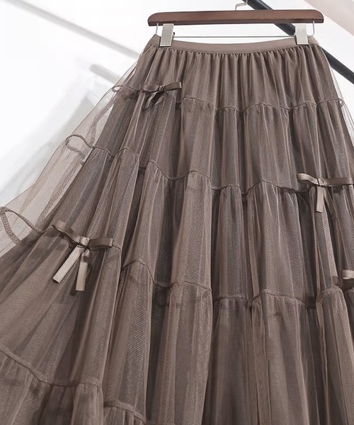 aimoha（アイモハ）の「リボン付きチュールロングスカート（スカート・レディース・ライトベージュ/ブラック/ベージュ・FREE）」の15枚目の写真