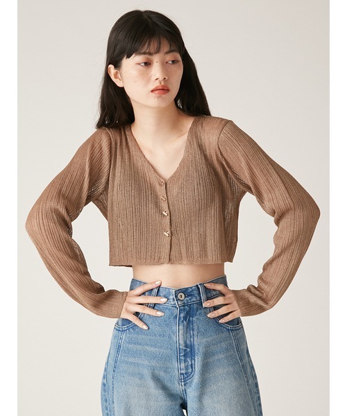 LILY BROWN（リリーブラウン）の「シアーニットカーディガン（カーディガン/ボレロ・レディース・アイボリー/オレンジ/モカ/ピンク・FREE）」の5枚目の写真