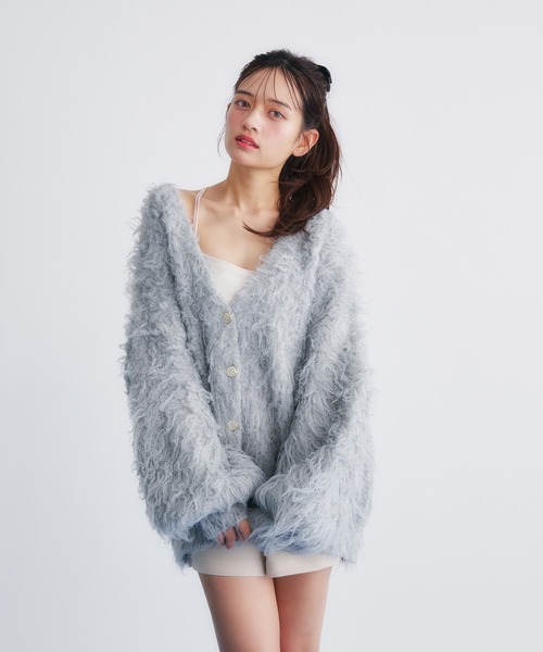 fupel(フぺル)の「mix color shaggy knit cardigan / ミックスカラーシャギーニットカーディガン(カーディガン/ボレロ・レディース・ホワイト/ライトグレー/ライトブルー・FREE)」の1枚目の写真