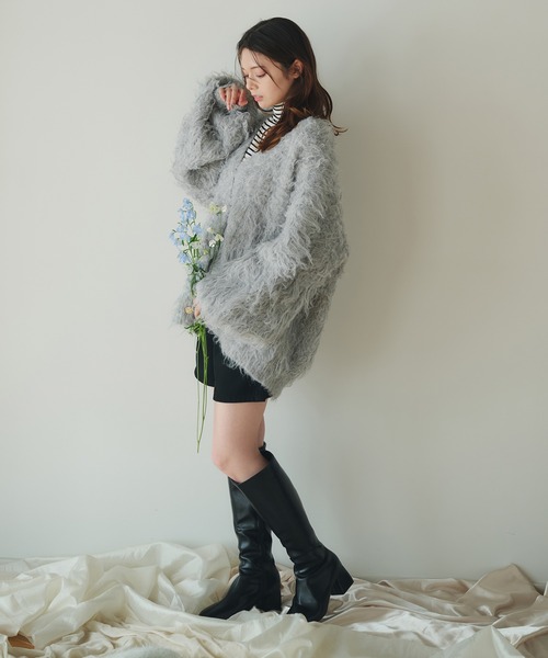fupel(フぺル)の「mix color shaggy knit cardigan / ミックスカラーシャギーニットカーディガン(カーディガン/ボレロ・レディース・ホワイト/ライトグレー/ライトブルー・FREE)」の16枚目の写真