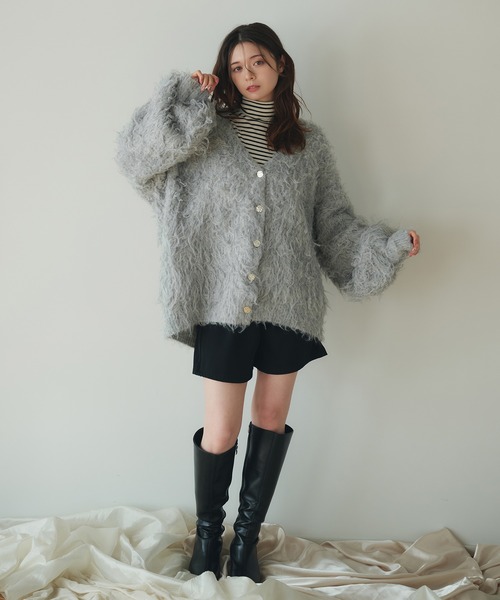 fupel(フぺル)の「mix color shaggy knit cardigan / ミックスカラーシャギーニットカーディガン(カーディガン/ボレロ・レディース・ホワイト/ライトグレー/ライトブルー・FREE)」の19枚目の写真