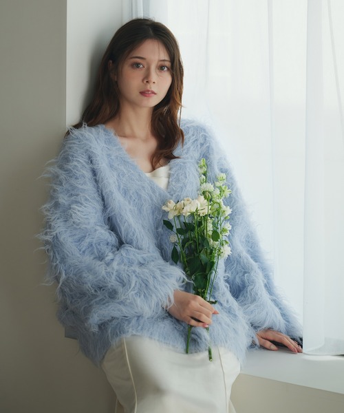 fupel(フぺル)の「mix color shaggy knit cardigan / ミックスカラーシャギーニットカーディガン(カーディガン/ボレロ・レディース・ホワイト/ライトグレー/ライトブルー・FREE)」の4枚目の写真