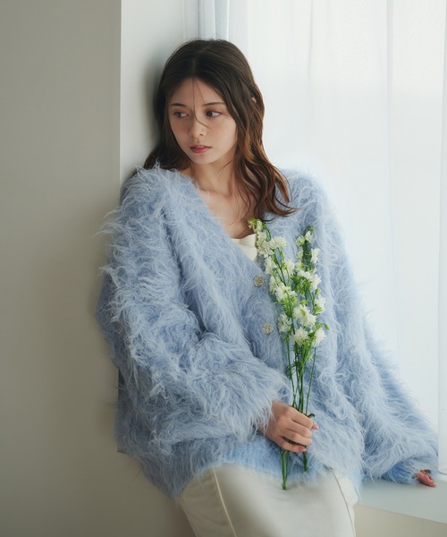 fupel(フぺル)の「mix color shaggy knit cardigan / ミックスカラーシャギーニットカーディガン(カーディガン/ボレロ・レディース・ホワイト/ライトグレー/ライトブルー・FREE)」の5枚目の写真