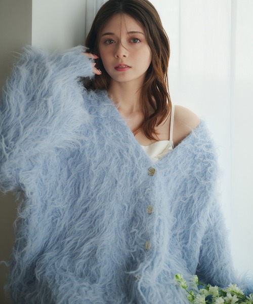 fupel(フぺル)の「mix color shaggy knit cardigan / ミックスカラーシャギーニットカーディガン(カーディガン/ボレロ・レディース・ホワイト/ライトグレー/ライトブルー・FREE)」の6枚目の写真