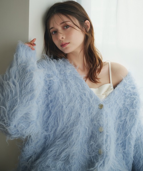 fupel(フぺル)の「mix color shaggy knit cardigan / ミックスカラーシャギーニットカーディガン(カーディガン/ボレロ・レディース・ホワイト/ライトグレー/ライトブルー・FREE)」の7枚目の写真