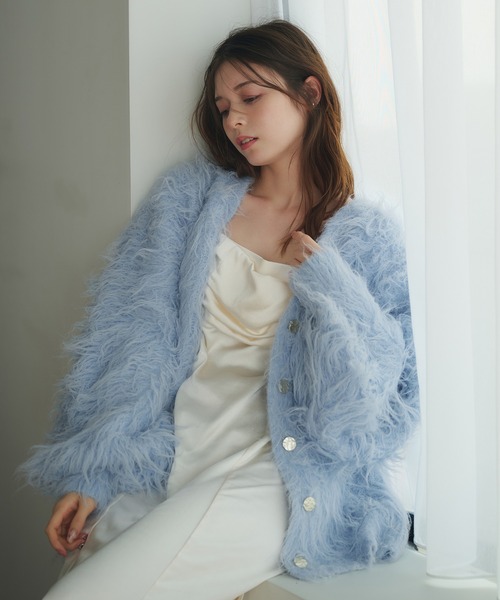 fupel(フぺル)の「mix color shaggy knit cardigan / ミックスカラーシャギーニットカーディガン(カーディガン/ボレロ・レディース・ホワイト/ライトグレー/ライトブルー・FREE)」の9枚目の写真