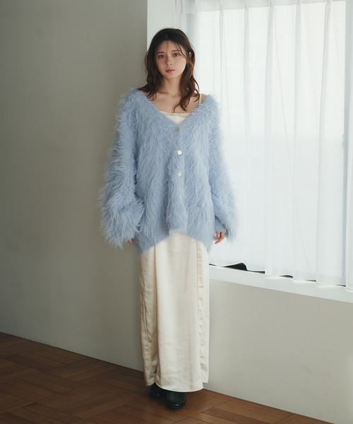 ☆希少☆ シャギーニットカーディガン　ブルー シャギーニットカーディガン - ベルーナ【公式】