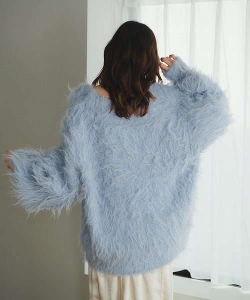 fupel(フぺル)の「mix color shaggy knit cardigan / ミックスカラーシャギーニットカーディガン(カーディガン/ボレロ・レディース・ホワイト/ライトグレー/ライトブルー・FREE)」の14枚目の写真