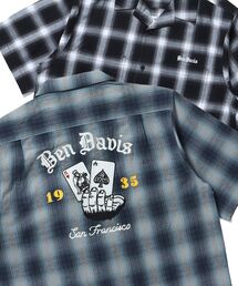 BEN DAVIS | 【BEN DAVIS(ベンデイビス)】CARDS EMB PLAID O/C SHIRT / チェック シャツ ワーク 半袖 刺繍 オープンカラー(シャツ/ブラウス)