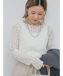 Samansa Mos2 blue | ◎配色メロウレースプルオーバー(Tシャツ/カットソー)