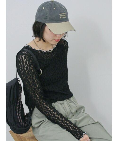 Samansa Mos2 blue（サマンサモスモスブルー）の「◎配色メロウレースプルオーバー（Tシャツ/カットソー・レディース・ベージュ/ブラック/オフホワイト・F）」の21枚目の写真