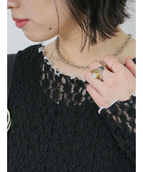 Samansa Mos2 blue（サマンサモスモスブルー）の「◎配色メロウレースプルオーバー（Tシャツ/カットソー・レディース・ベージュ/ブラック/オフホワイト・F）」の18枚目の写真