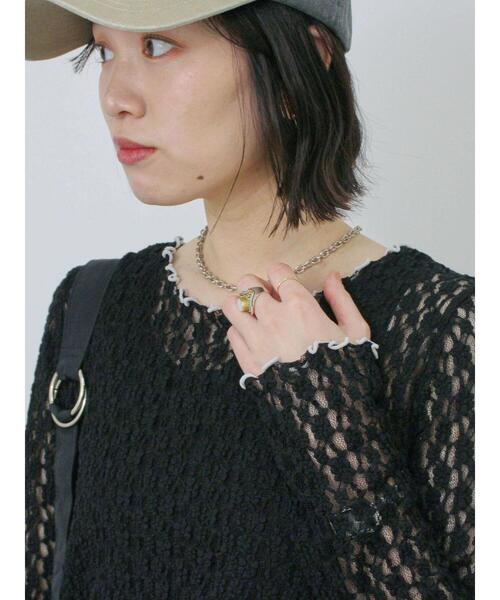 Samansa Mos2 blue（サマンサモスモスブルー）の「◎配色メロウレースプルオーバー（Tシャツ/カットソー・レディース・ベージュ/ブラック/オフホワイト・F）」の17枚目の写真