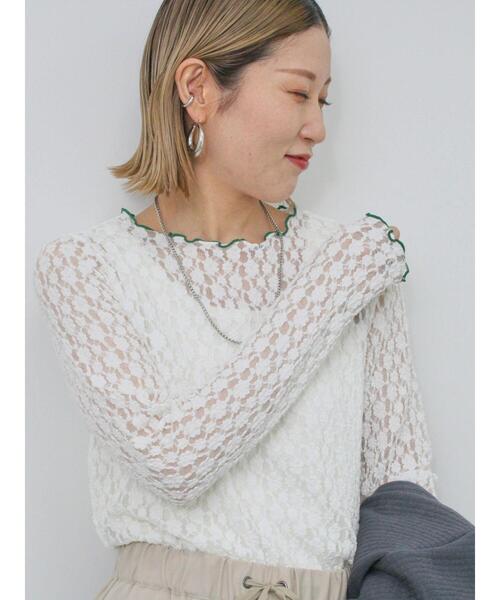 Samansa Mos2 blue（サマンサモスモスブルー）の「◎配色メロウレースプルオーバー（Tシャツ/カットソー・レディース・ベージュ/ブラック/オフホワイト・F）」の15枚目の写真