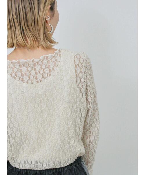 Samansa Mos2 blue（サマンサモスモスブルー）の「◎配色メロウレースプルオーバー（Tシャツ/カットソー・レディース・ベージュ/ブラック/オフホワイト・F）」の4枚目の写真