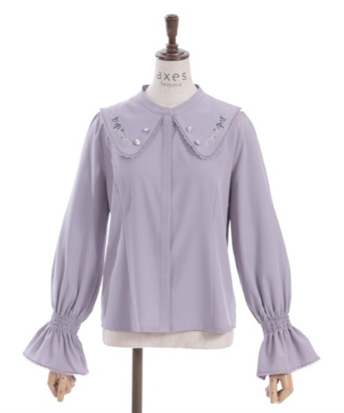 axes femme（アクシーズファム）の「ローズ刺繍ビッグカラーブラウス（シャツ/ブラウス・レディース・ホワイト/ブラック/ラベンダー・FREE）」の10枚目の写真