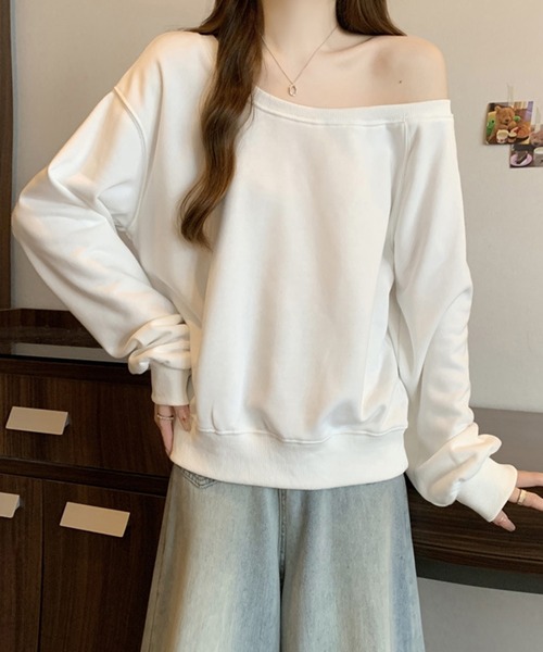 Jasmine Grandiflorum（ジャスミングランディフローラム）の「【Jasmine】2WAY肩見せスウェット（スウェット・レディース・ダークグレー/ピンク/ホワイト・FREE）」の5枚目の写真