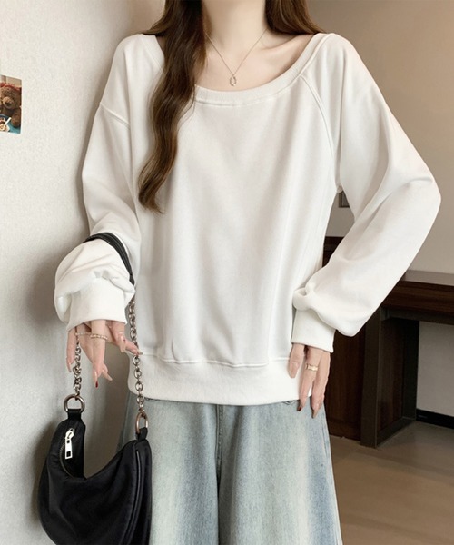 Jasmine Grandiflorum（ジャスミングランディフローラム）の「【Jasmine】2WAY肩見せスウェット（スウェット・レディース・ダークグレー/ピンク/ホワイト・FREE）」の4枚目の写真