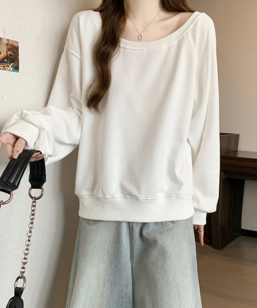 Jasmine Grandiflorum（ジャスミングランディフローラム）の「【Jasmine】2WAY肩見せスウェット（スウェット・レディース・ダークグレー/ピンク/ホワイト・FREE）」の6枚目の写真
