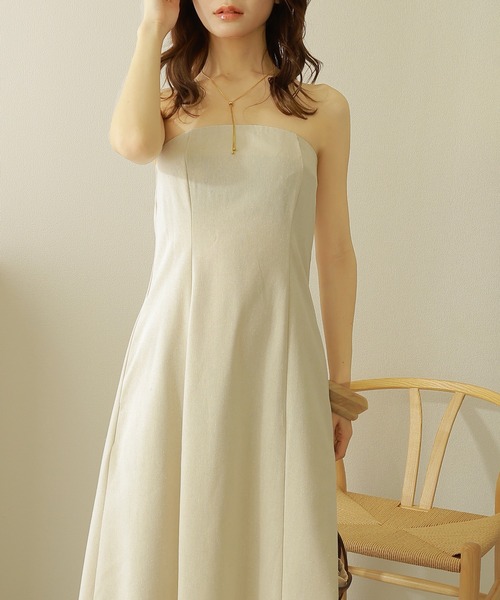 flare long bare one piece /タック フレア ロング ベア