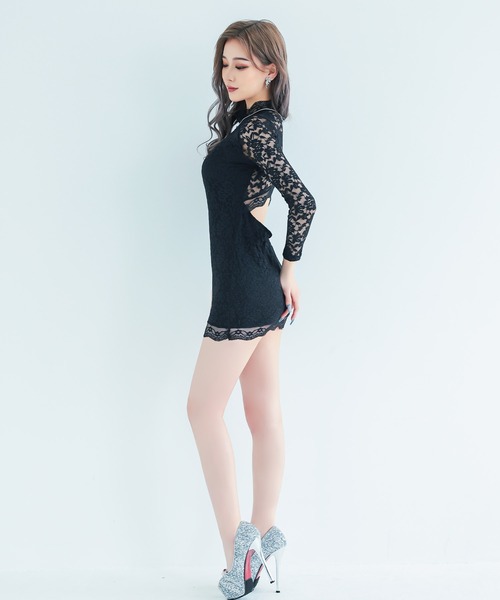 myMinette(マイミネット)の「キャバドレス ミニ タイト 長袖 バックオープンデザイン レースドレス(ドレス・レディース・ブラック・L/M/S)」の4枚目の写真