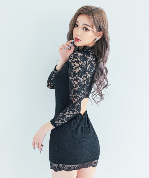 myMinette(マイミネット)の「キャバドレス ミニ タイト 長袖 バックオープンデザイン レースドレス(ドレス・レディース・ブラック・L/M/S)」の6枚目の写真