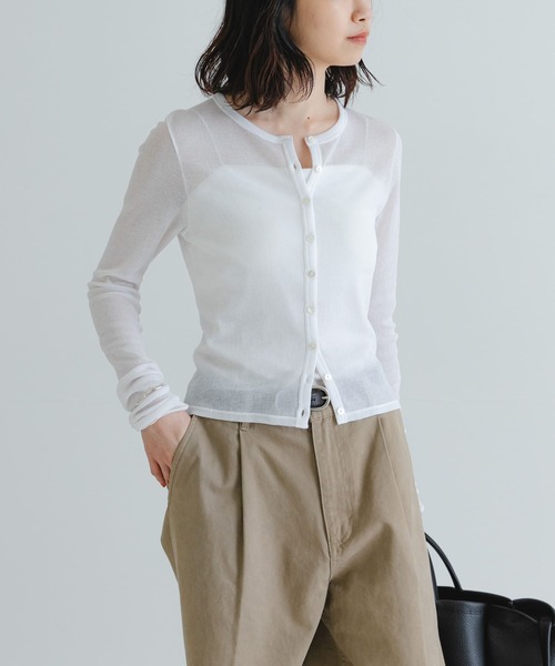 URBAN RESEARCH(アーバンリサーチ)の「『MADE IN JAPAN』シアーテレコショートカーディガン(Tシャツ/カットソー・レディース・ホワイト/ネイビー/イエロー系その他・FREE)」の2枚目の写真