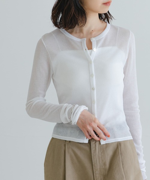 URBAN RESEARCH(アーバンリサーチ)の「『MADE IN JAPAN』シアーテレコショートカーディガン(Tシャツ/カットソー・レディース・ホワイト/ネイビー/イエロー系その他・FREE)」の15枚目の写真