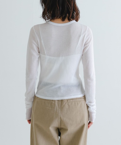 URBAN RESEARCH(アーバンリサーチ)の「『MADE IN JAPAN』シアーテレコショートカーディガン(Tシャツ/カットソー・レディース・ホワイト/ネイビー/イエロー系その他・FREE)」の5枚目の写真