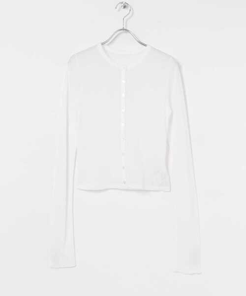 URBAN RESEARCH(アーバンリサーチ)の「『MADE IN JAPAN』シアーテレコショートカーディガン(Tシャツ/カットソー・レディース・ホワイト/ネイビー/イエロー系その他・FREE)」の6枚目の写真