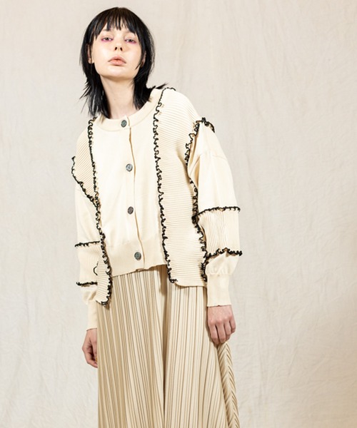 OSMOSIS（オズモーシス）の「2WAYメローステッチニットカーディガン（カーディガン/ボレロ・レディース・ネイビー/ライトベージュ/ブラック・ONE SIZE）」の2枚目の写真