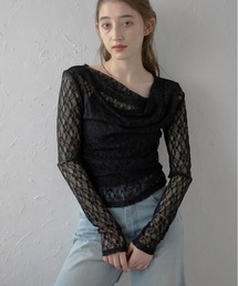 【MINERTE】 lace draped neck tops / 総レースドレープネックトップス