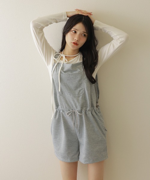 drawstring half overalls/ドローストリングハーフオーバーオール