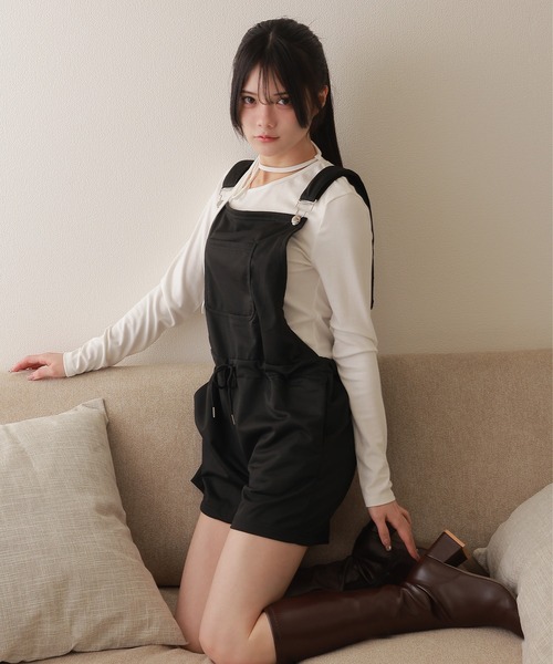 drawstring half overalls/ドローストリングハーフオーバーオール