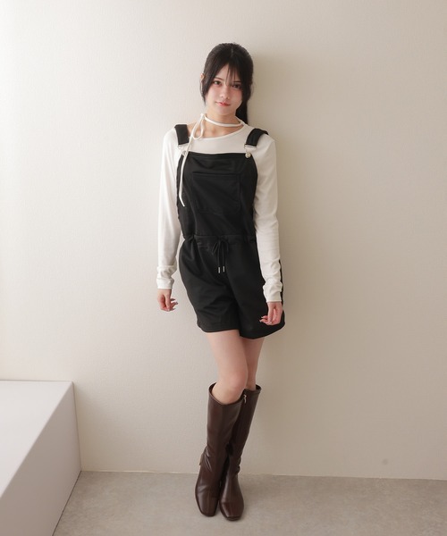 M DOLLY（エムドリー）の「drawstring half overalls/ドローストリングハーフオーバーオール（サロペット/オーバーオール・レディース・ブラック/グレー・FREE）」の6枚目の写真