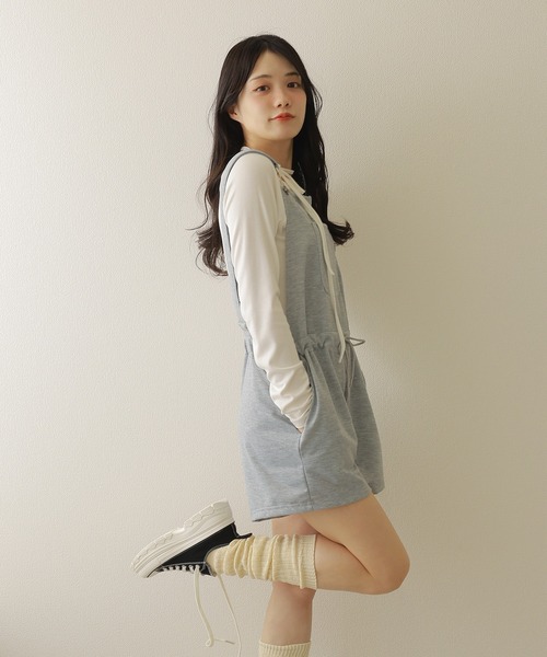 drawstring half overalls/ドローストリングハーフオーバーオール