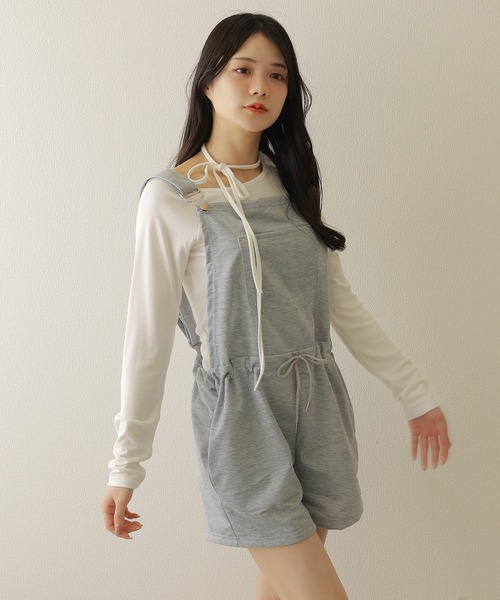drawstring half overalls/ドローストリングハーフオーバーオール