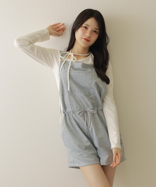 drawstring half overalls/ドローストリングハーフオーバーオール