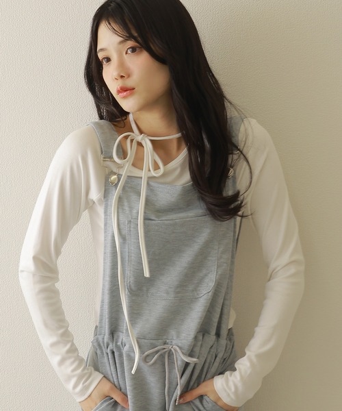 M DOLLY（エムドリー）の「drawstring half overalls/ドローストリングハーフオーバーオール（サロペット/オーバーオール・レディース・ブラック/グレー・FREE）」の10枚目の写真