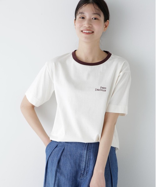 human woman(ヒューマンウーマン)の「◆コットンリンガーロゴTシャツ(Tシャツ/カットソー・レディース・ブルー/ホワイト系その他/ネイビー・MEDIUM)」の2枚目の写真