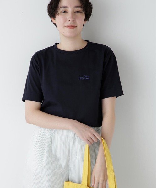 human woman(ヒューマンウーマン)の「◆コットンリンガーロゴTシャツ(Tシャツ/カットソー・レディース・ブルー/ホワイト系その他/ネイビー・MEDIUM)」の3枚目の写真