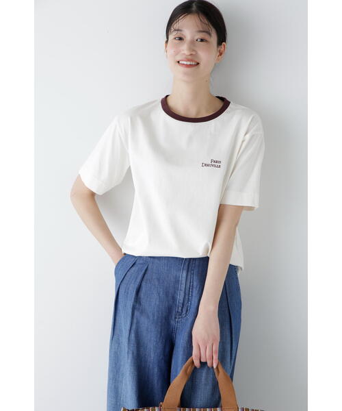 human woman(ヒューマンウーマン)の「◆コットンリンガーロゴTシャツ(Tシャツ/カットソー・レディース・ブルー/ホワイト系その他/ネイビー・MEDIUM)」の6枚目の写真