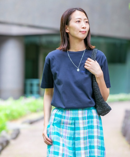 human woman(ヒューマンウーマン)の「◆コットンリンガーロゴTシャツ(Tシャツ/カットソー・レディース・ブルー/ホワイト系その他/ネイビー・MEDIUM)」の8枚目の写真