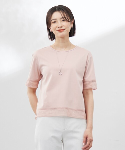 J.PRESS(ジェイプレス)の「【洗える】スムースジャージー レース カットソー(Tシャツ/カットソー・レディース・ホワイト系/イエロー系/ピンク系/ネイビー系/サックスブルー系・T13/T15)」の5枚目の写真