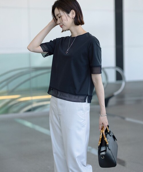 J.PRESS(ジェイプレス)の「【洗える】スムースジャージー レース カットソー(Tシャツ/カットソー・レディース・ホワイト系/イエロー系/ピンク系/ネイビー系/サックスブルー系・T13/T15)」の10枚目の写真