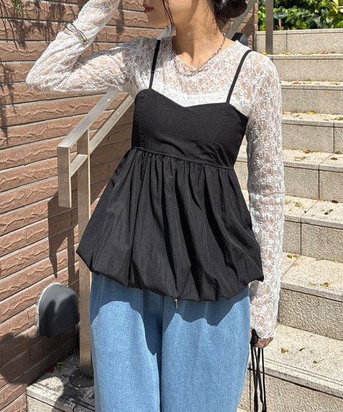 ISOOK（アイスー）の「【ISOOK / アイスー】バルーンペプラムキャミ / レイヤード キャミトップ キャミソール タンクトップ アジャスター 白 黒 ホワイト ブラック ZOZOTOWN限定（チュニック・レディース・ホワイト/ブラック・FREE）」の2枚目の写真